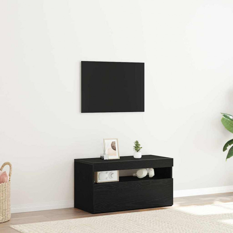 Szafka pod telewizor Ze LED Lights Czarny Dąb 75 x 35 x 40 cm