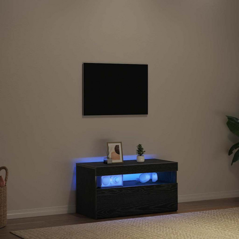 Szafka pod telewizor Ze LED Lights Czarny Dąb 75 x 35 x 40 cm
