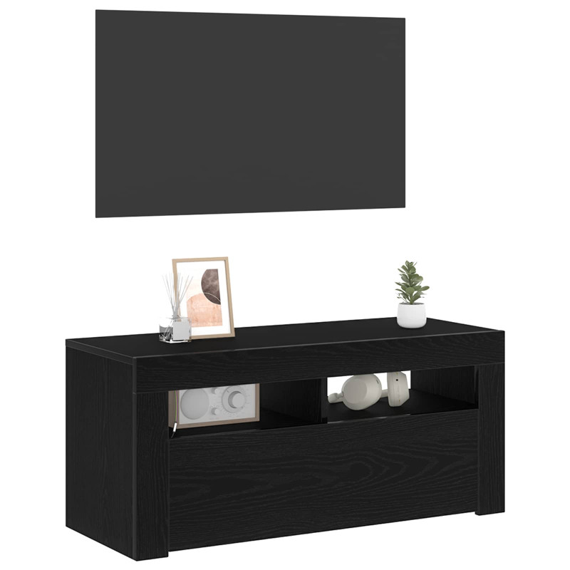 Szafka pod telewizor Ze LED Lights Czarny Dąb 90 x 35 x 40 cm