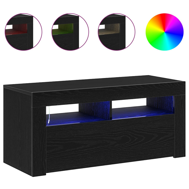Szafka pod telewizor Ze LED Lights Czarny Dąb 90 x 35 x 40 cm
