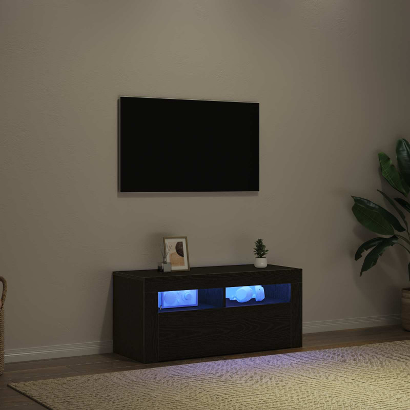 Szafka pod telewizor Ze LED Lights Czarny Dąb 90 x 35 x 40 cm