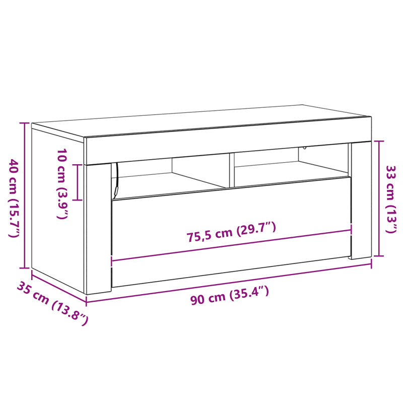 Szafka pod telewizor Ze LED Lights Czarny Dąb 90 x 35 x 40 cm