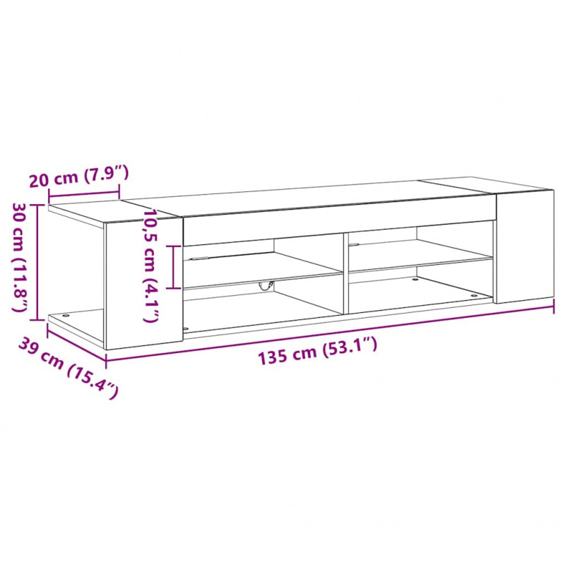 Szafka pod telewizor Ze LED Lights Czarny Dąb 135 x 39 x 30 cm