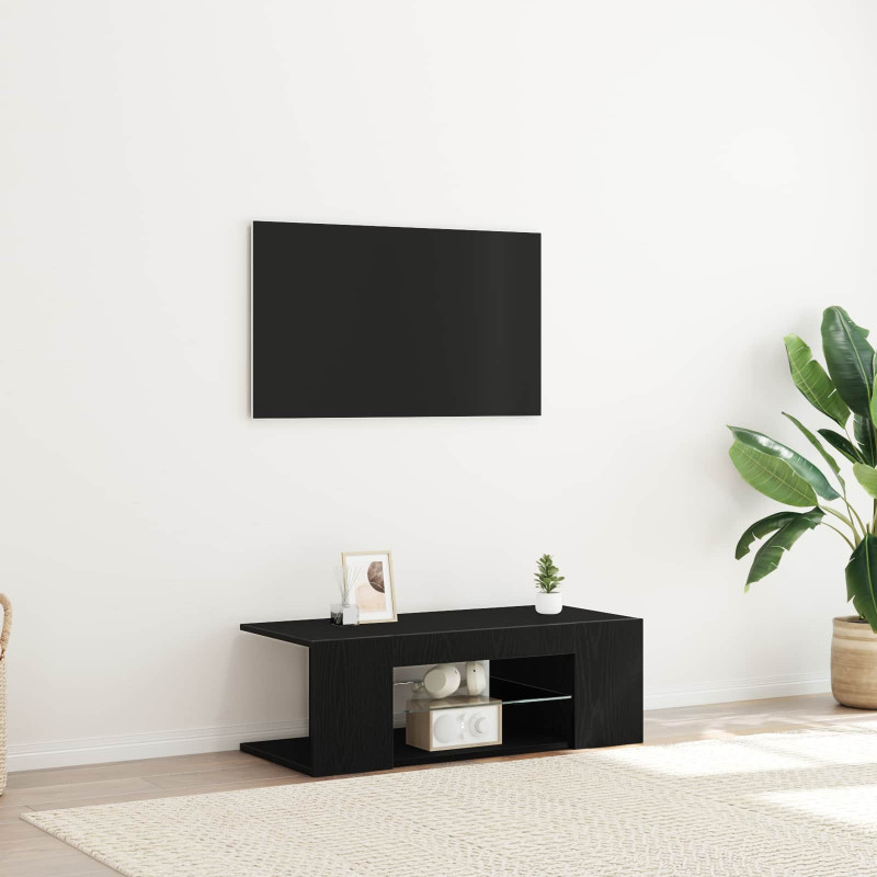 Szafka pod telewizor Ze LED Lights Czarny Dąb 90 x 39 x 30 cm