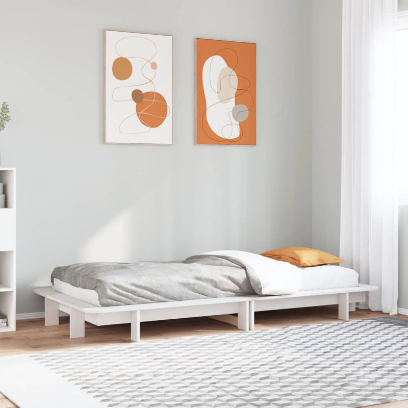Rama łóżka bez materaca, biała, 90x200 cm, lite drewno sosnowe