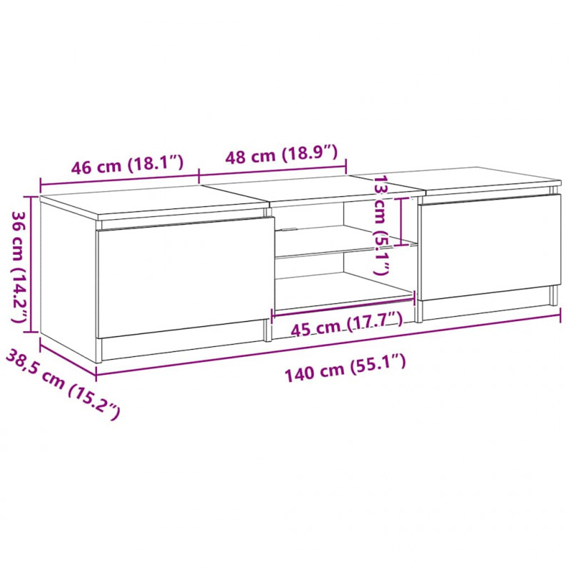 Szafka pod telewizor Czarny Dąb 140 x 38,5 x 36 cm