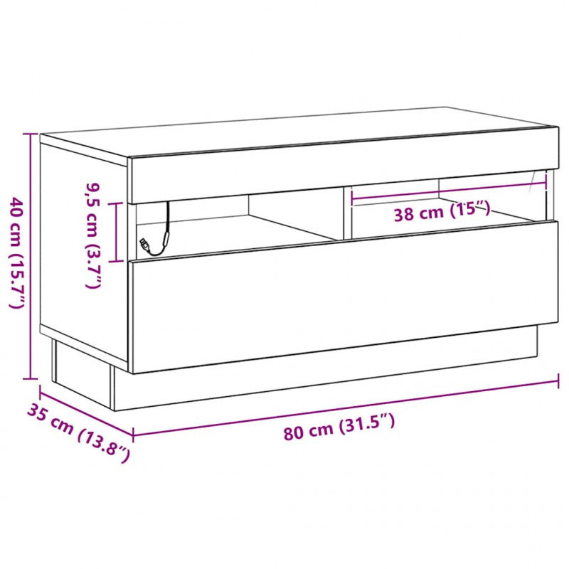 Szafka pod telewizor Ze LED Lights Czarny Dąb 80 x 35 x 40 cm