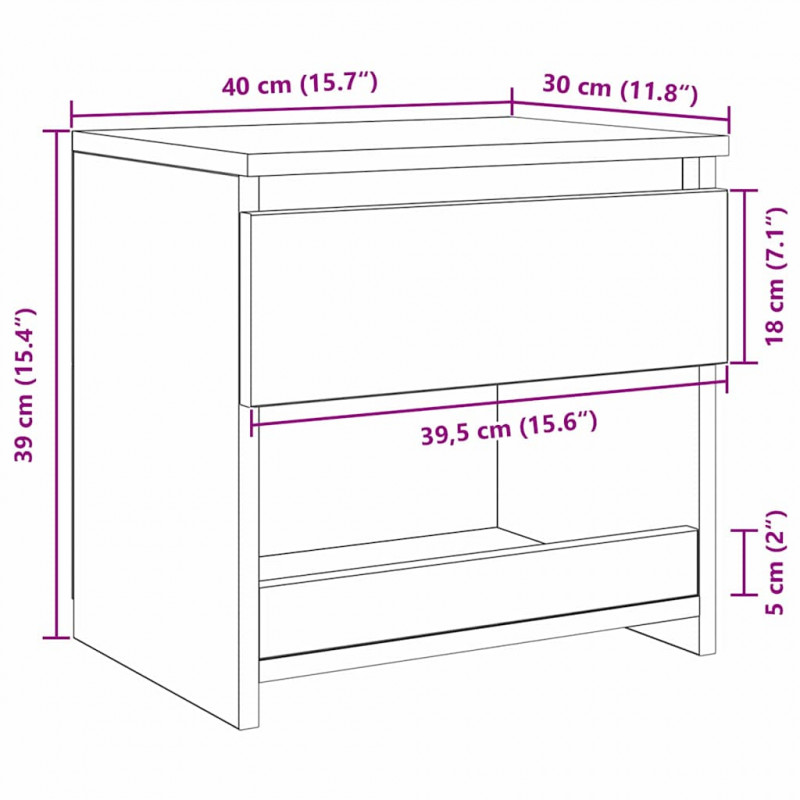 Szafka Nocna z szufladą 2 pcs Czarny Dąb 40 x 30 x 39 cm