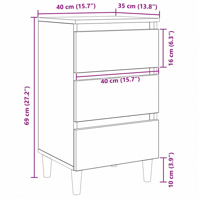 Szafka Nocna Czarny Dąb 40 x 35 x 69 cm Materiał drewnopochodny