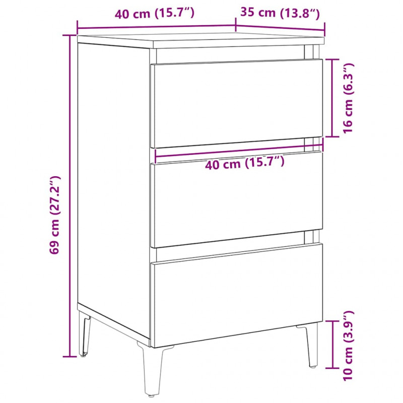 Szafka Nocna Czarny Dąb 40 x 35 x 69 cm Materiał drewnopochodny