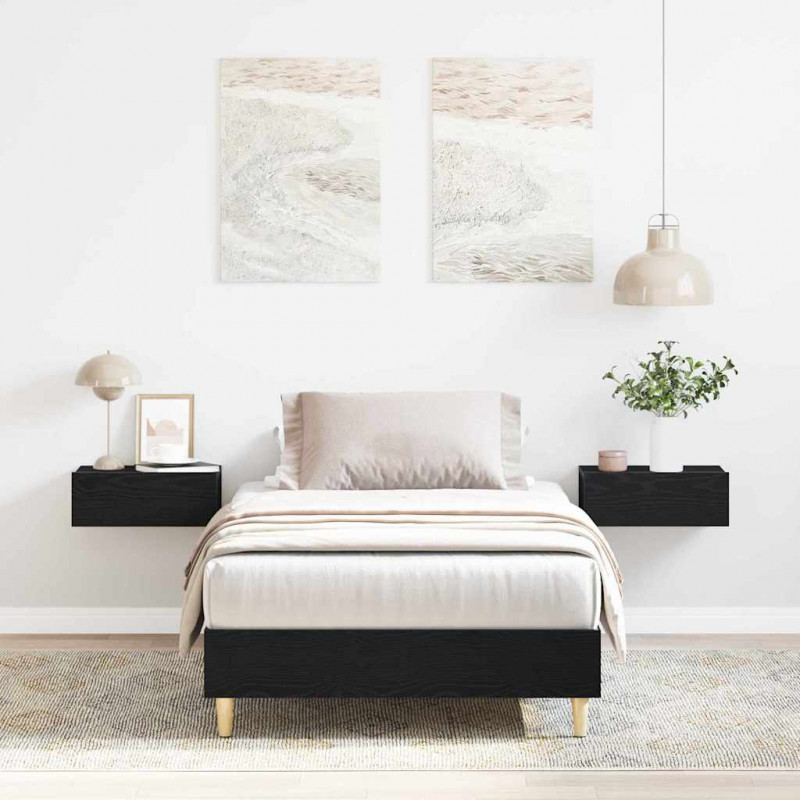 Ramka łóżka Czarny Dąb 193 x 93 x 25 cm Materiał drewnopochodny