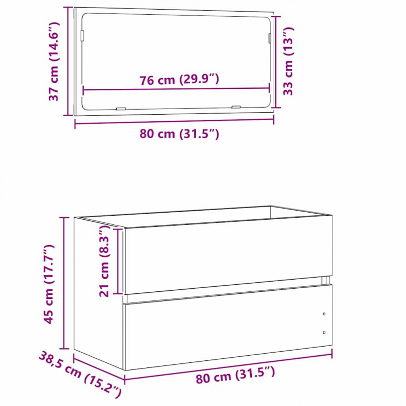 Zestaw mebli łazienkowych z szufladą Z lustrem 2 pcs Czarny Dąb