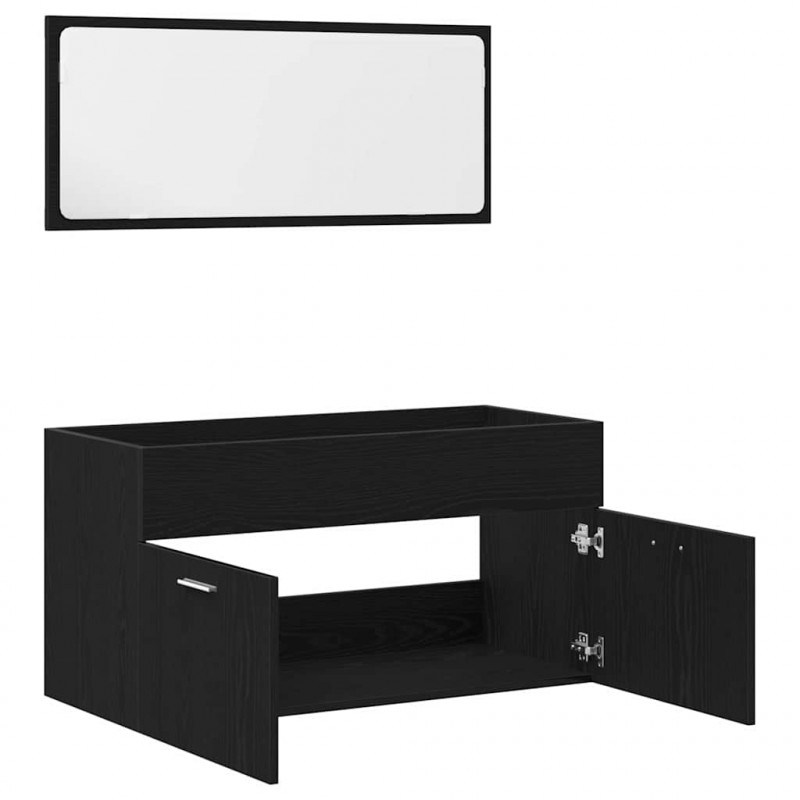Zestaw mebli łazienkowych Montowane na ścianie 2 pcs Czarny Dąb