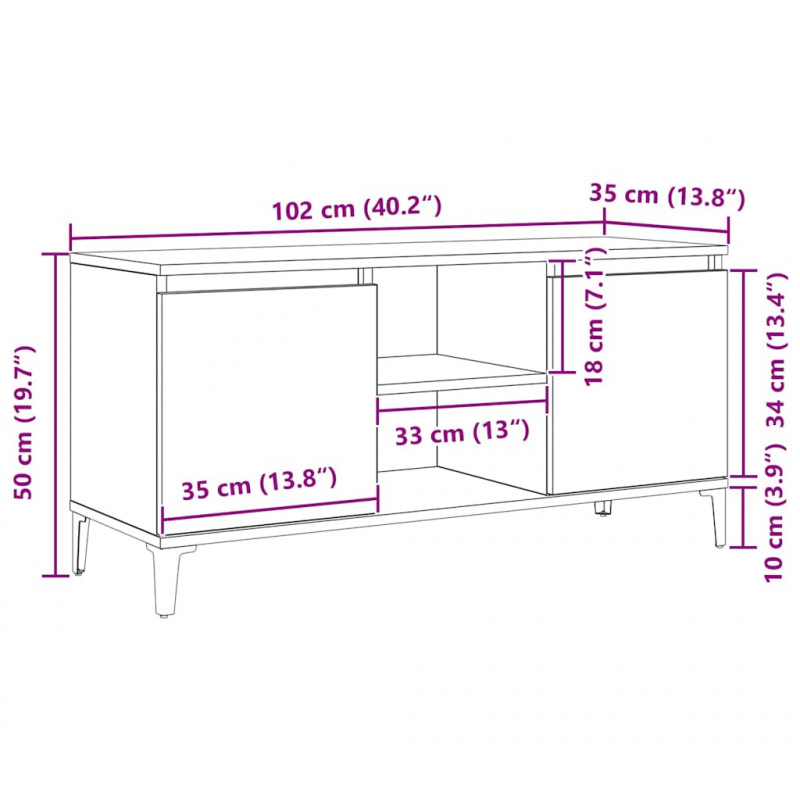 Szafka pod telewizor Czarny Dąb 102 x 35 x 50 cm