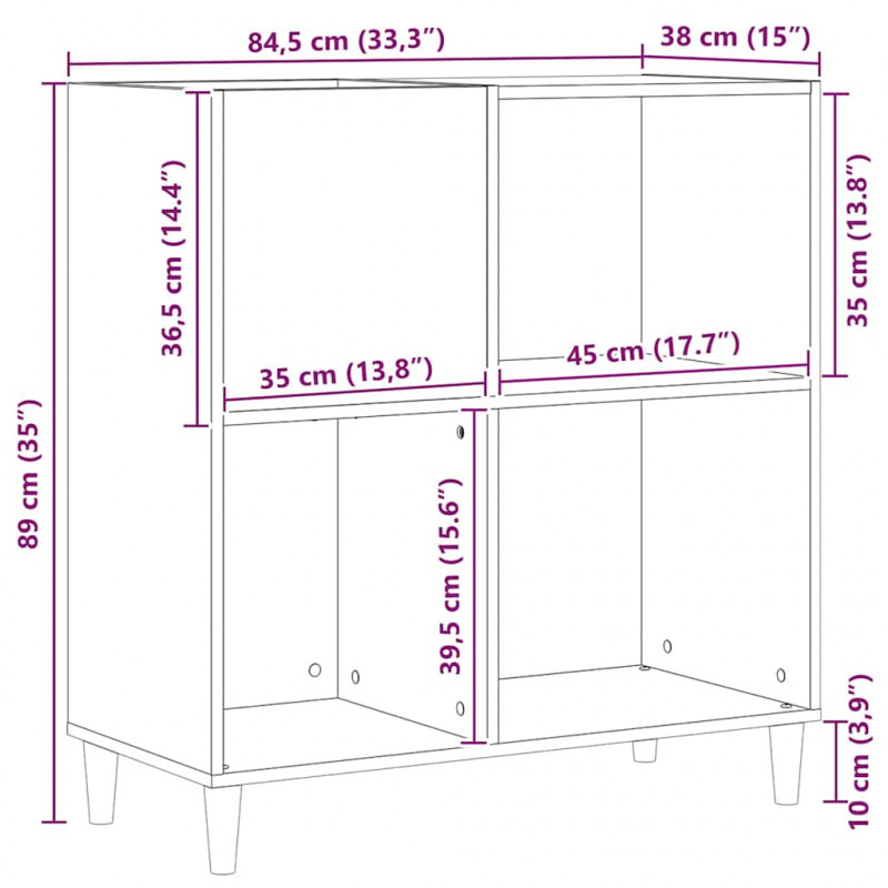 Szafka na płyty winylowe z półką Czarny Dąb 84,5 x 38 x 89 cm
