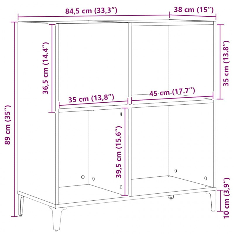 Szafka na płyty winylowe z półką Czarny Dąb 84,5 x 38 x 89 cm