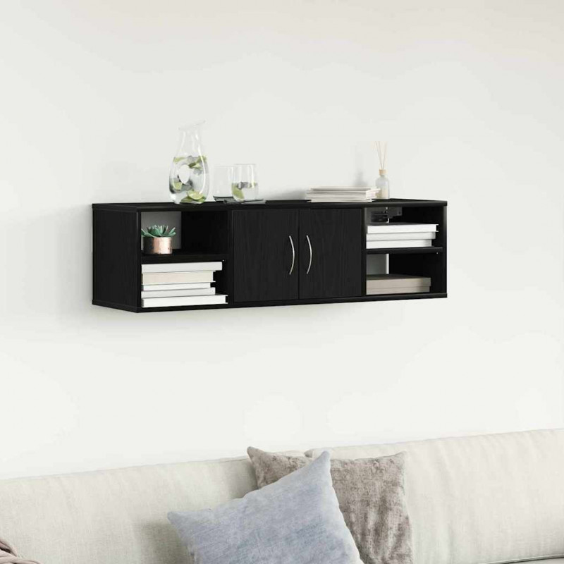 Półka ścienna z półką z drzwiami Czarny Dąb 102 x 30 x 29 cm