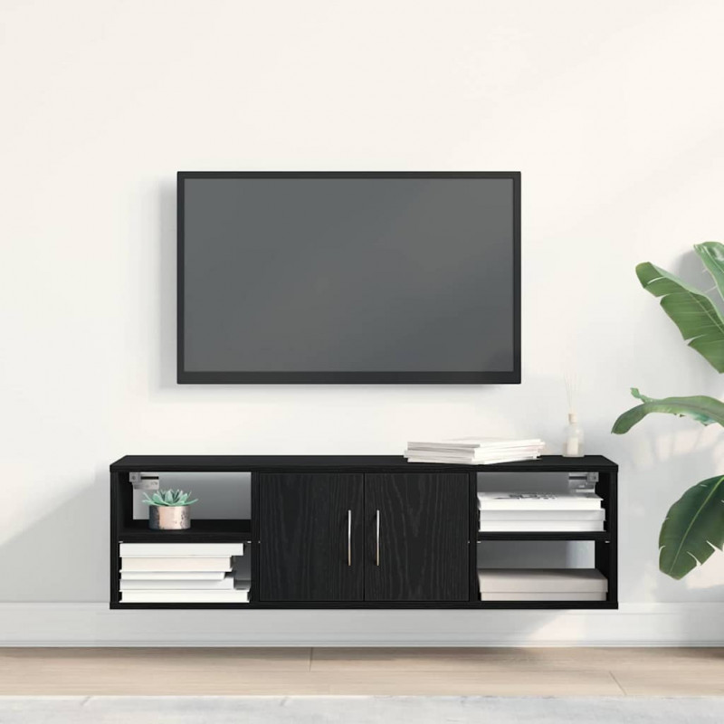 Półka ścienna z półką z drzwiami Czarny Dąb 102 x 30 x 29 cm
