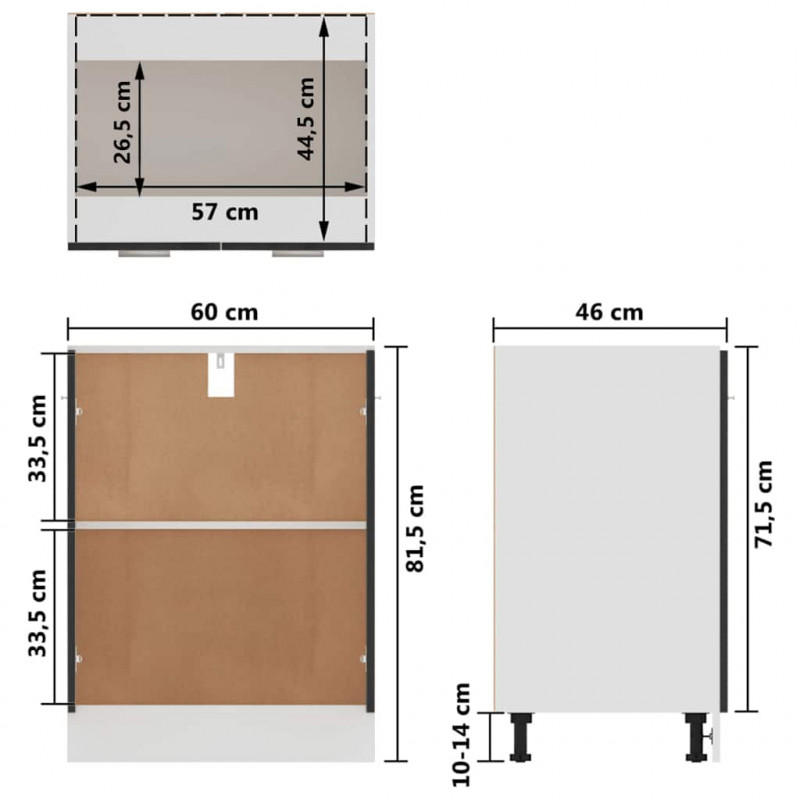 Szafka Dolna Czarny Dąb 60x46x81,5 cm Płyta Inżynieryjna
