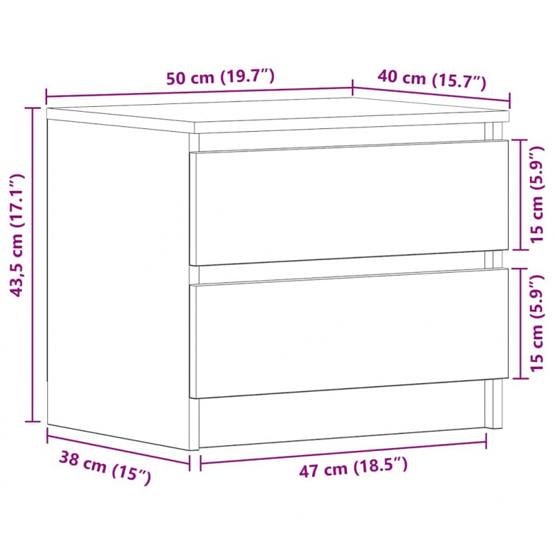 Szafka Nocna z szufladą 2 pcs Czarny Dąb 50 x 40 x 43,5 cm