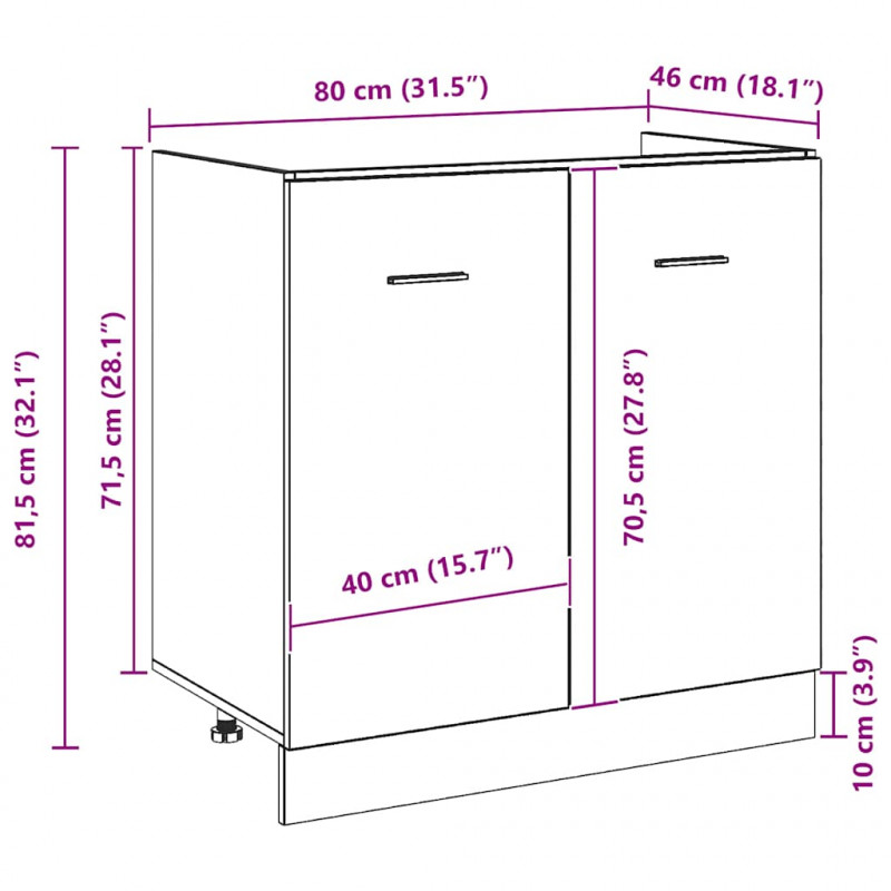 Szafka pod zlewozmywak Czarna dąb 80x46x81,5 cm Drewno kompozytowe