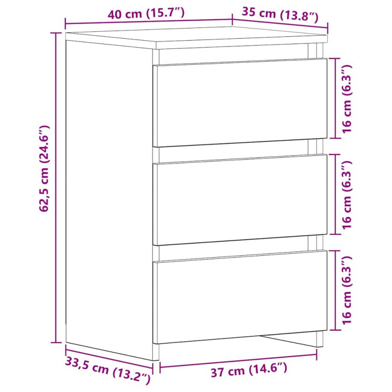 Szafka Nocna z szufladą 2 pcs Czarny Dąb 40 x 35 x 62,5 cm