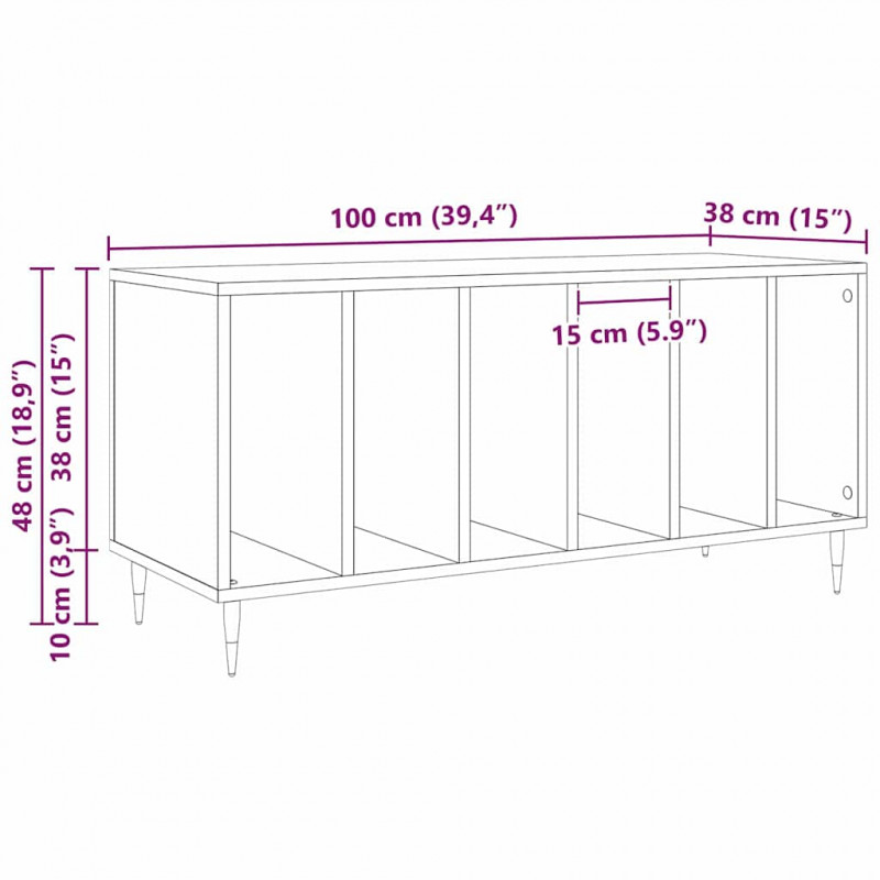 Szafka na płyty winylowe z półką Stare drewno 100 x 38 x 48 cm