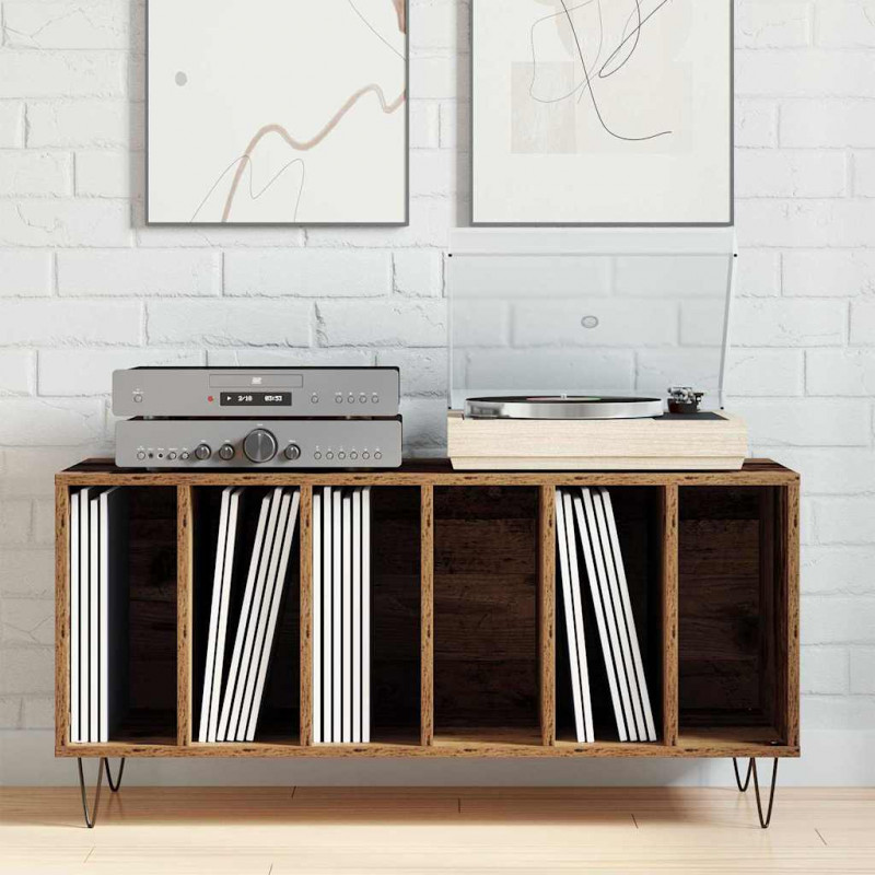 Szafka na płyty winylowe z półką Stare drewno 100 x 38 x 48 cm