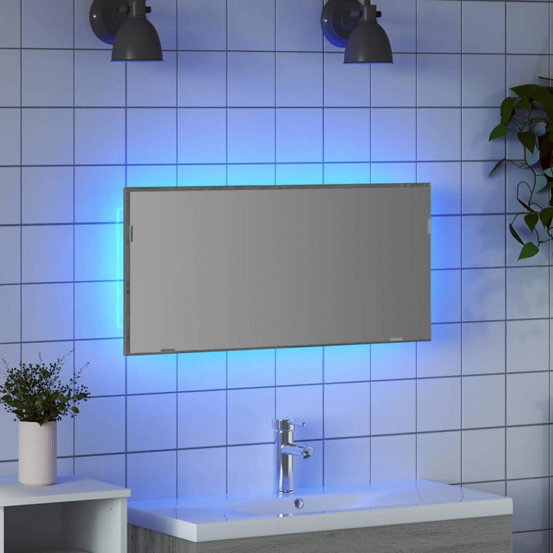 Lustro Ze LED Lights Z lustrem Wysoki szary sonoma 80 x 37 cm