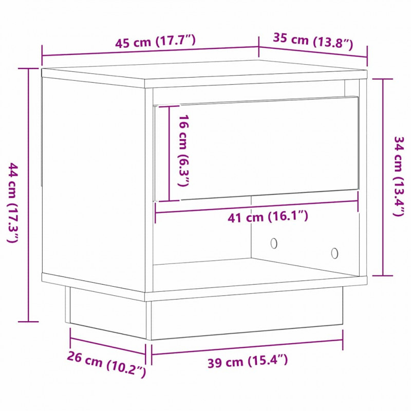 Szafka Nocna z szufladą 2 pcs Czarny Dąb 45 x 34 x 44 cm