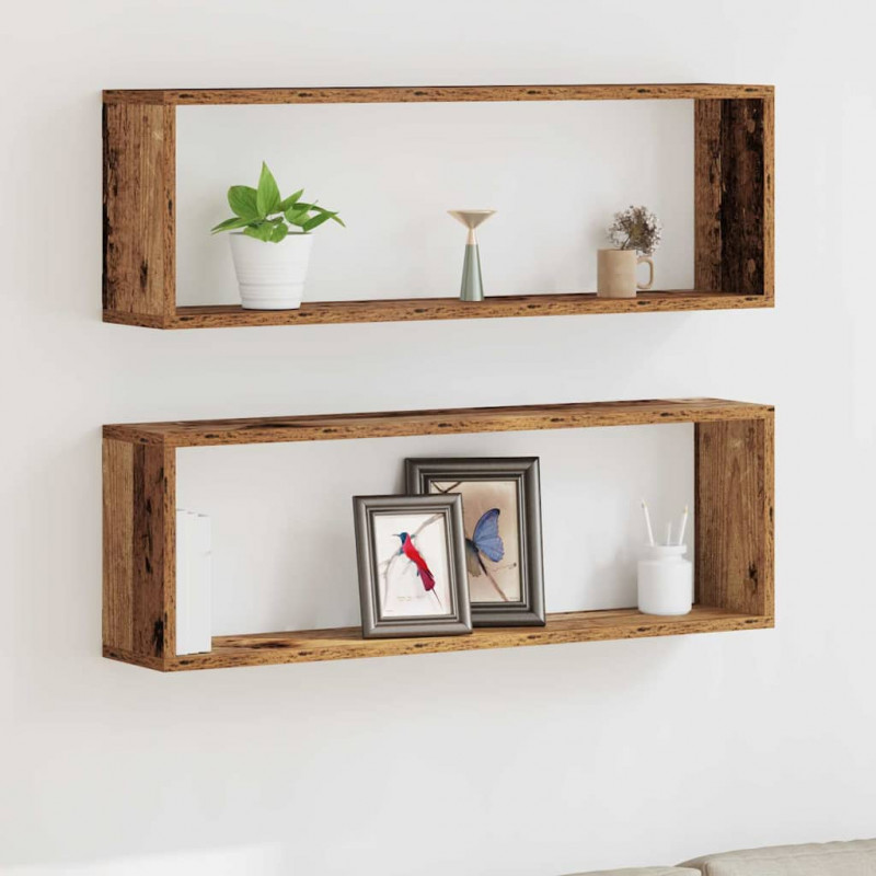 Półki ścienne z półką 2 pcs Stare drewno 80 x 15 x 26 cm