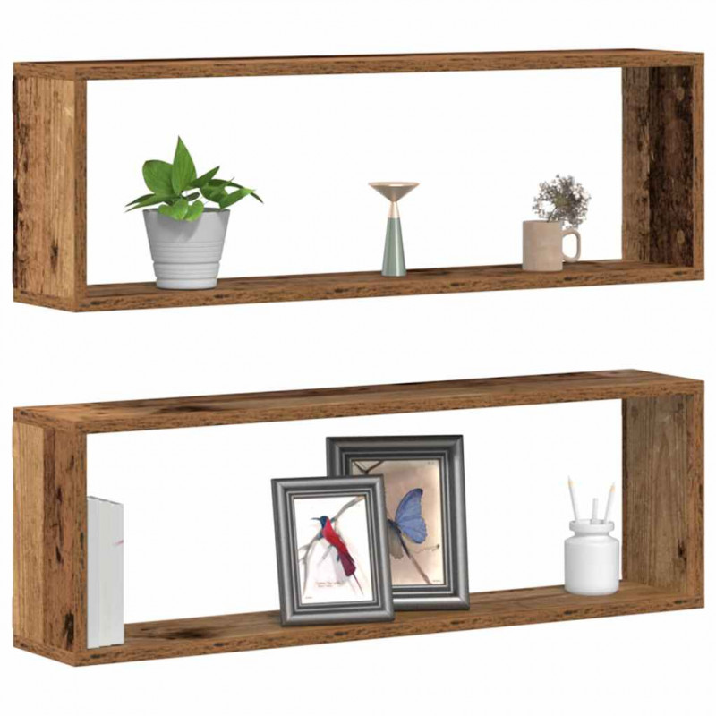 Półki ścienne z półką 2 pcs Stare drewno 80 x 15 x 26 cm