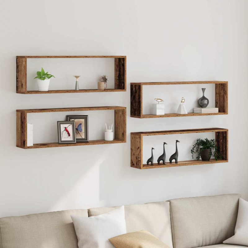 Półki ścienne z półką 4 pcs Stare drewno 80 x 15 x 26 cm