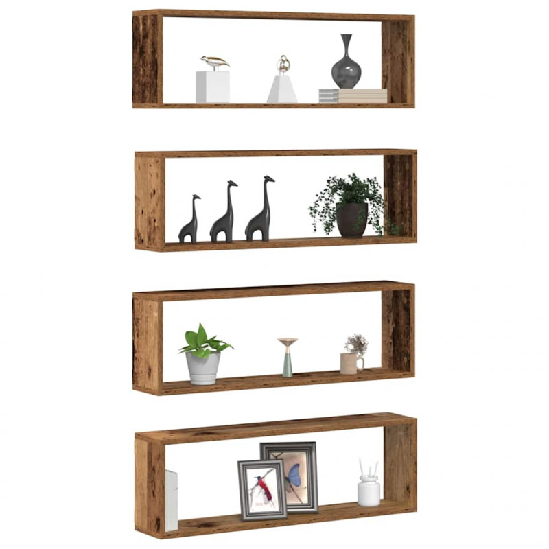 Półki ścienne z półką 4 pcs Stare drewno 80 x 15 x 26 cm