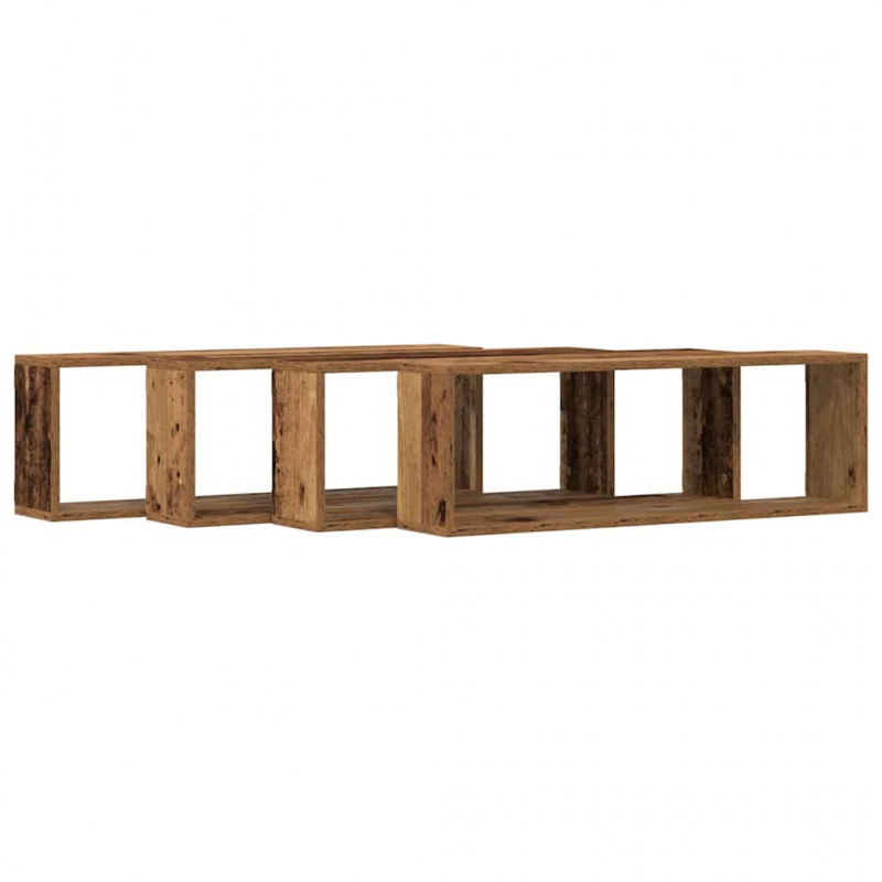 Półki ścienne z półką 4 pcs Stare drewno 80 x 15 x 26 cm
