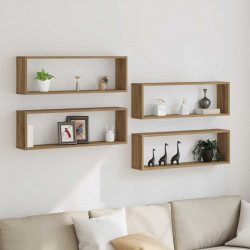 Półki ścienne z półką 4 pcs Dąb rzemieślniczy 80 x 15 x 26 cm