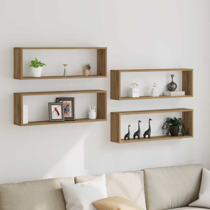 Półki ścienne z półką 4 pcs Dąb rzemieślniczy 80 x 15 x 26 cm