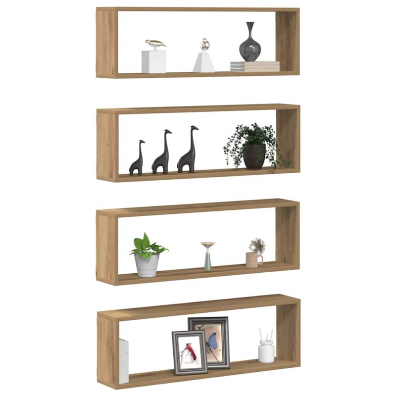 Półki ścienne z półką 4 pcs Dąb rzemieślniczy 80 x 15 x 26 cm