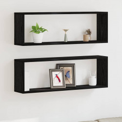 Półki ścienne z półką 2 pcs Czarny Dąb 80 x 15 x 26 cm