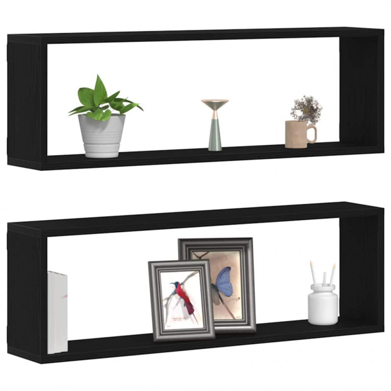Półki ścienne z półką 2 pcs Czarny Dąb 80 x 15 x 26 cm