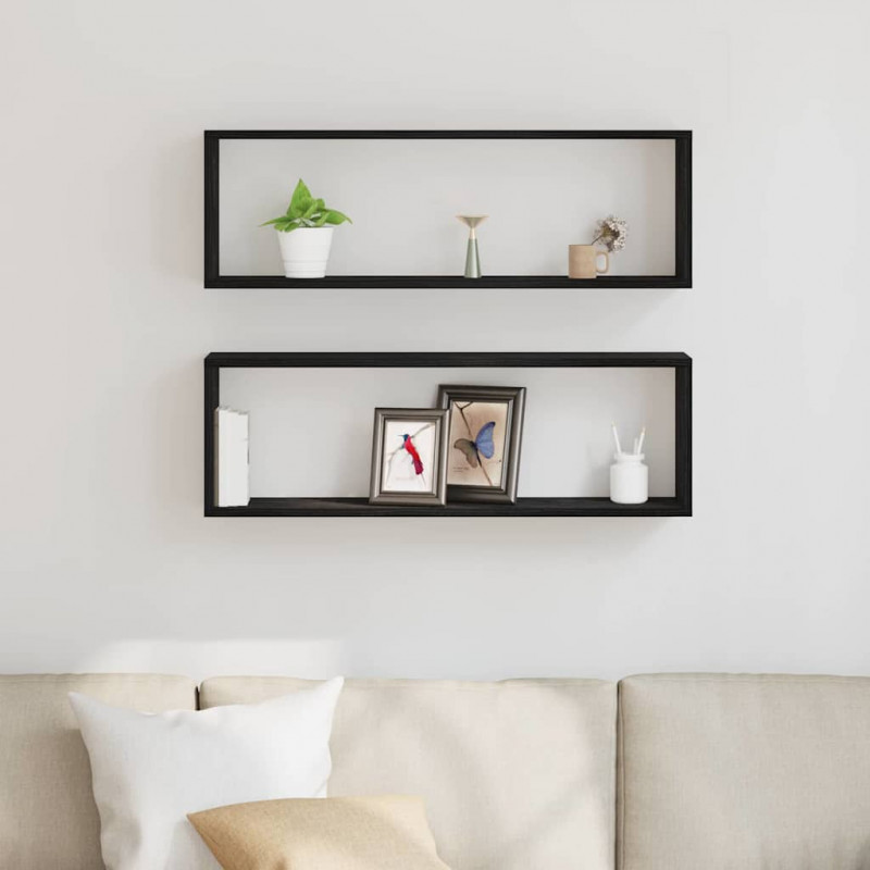 Półki ścienne z półką 2 pcs Czarny Dąb 80 x 15 x 26 cm