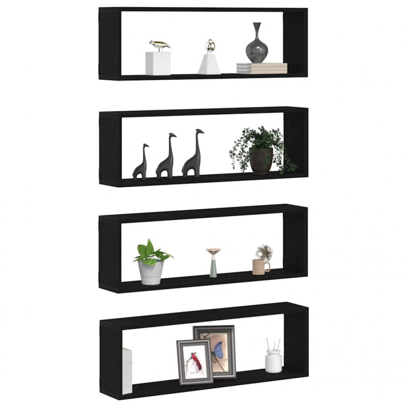 Półki ścienne z półką 4 pcs Czarny Dąb 80 x 15 x 26 cm