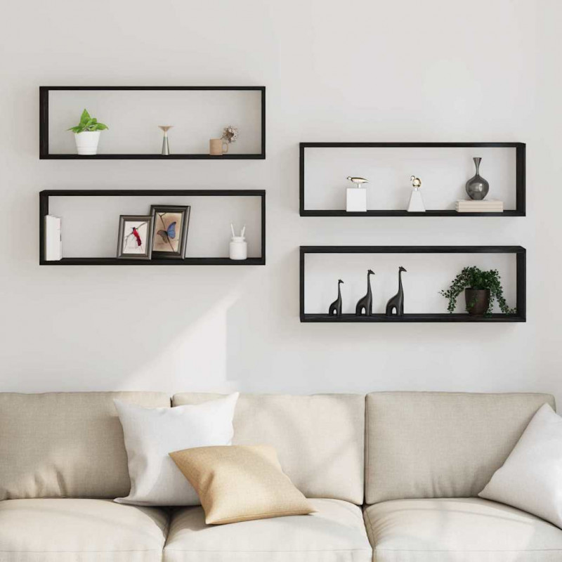 Półki ścienne z półką 4 pcs Czarny Dąb 80 x 15 x 26 cm