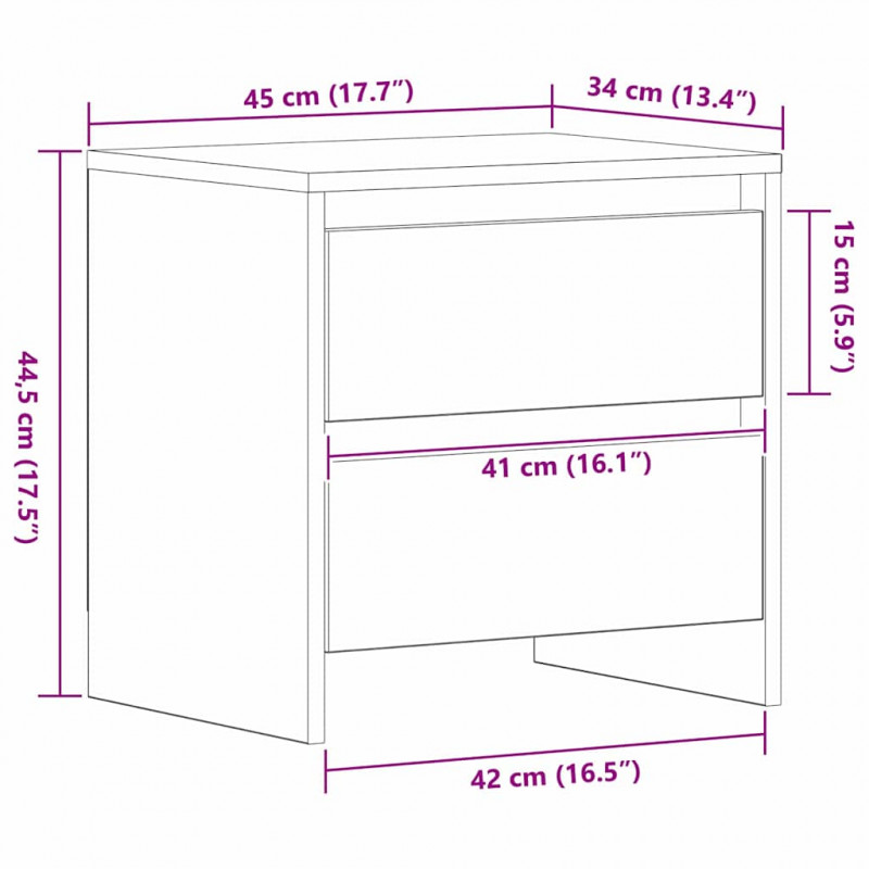 Szafka Nocna z szufladą 2 pcs Czarny Dąb 45 x 34 x 44,5 cm