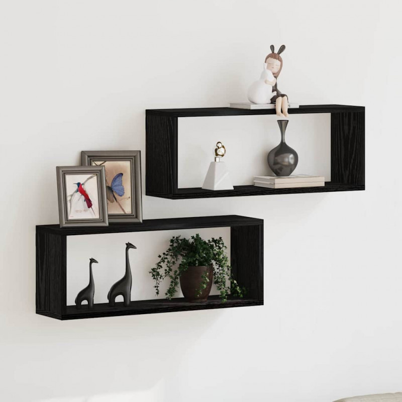 Półki ścienne z półką 2 pcs Czarny Dąb 60 x 15 x 23 cm