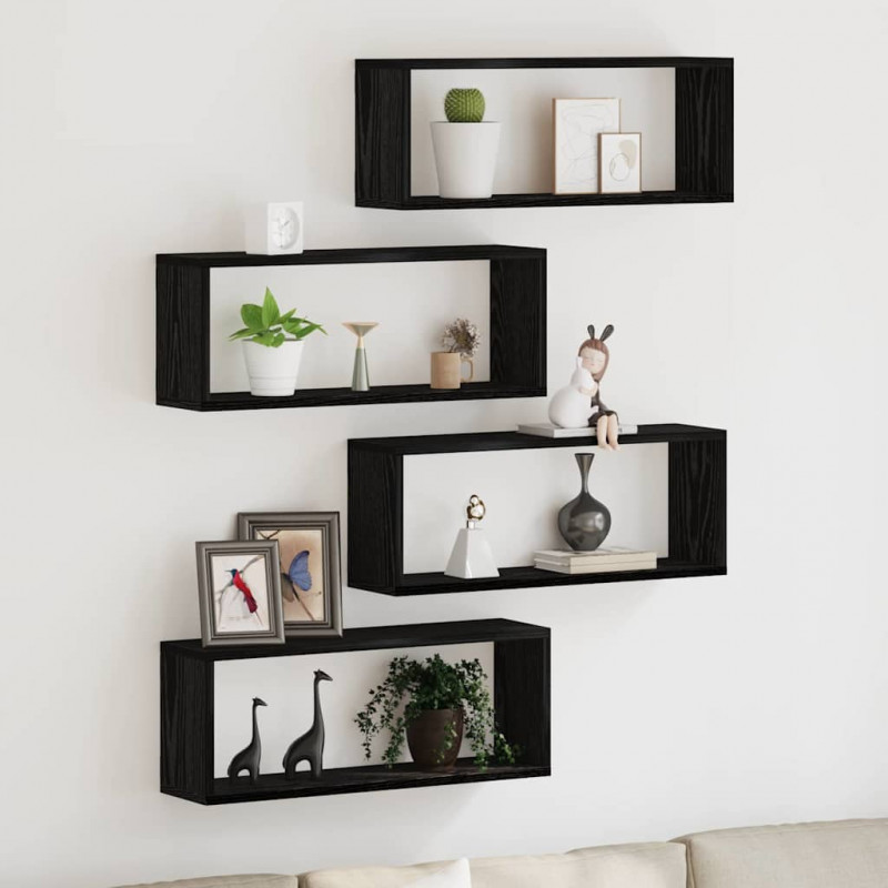 Półki ścienne z półką 4 pcs Czarny Dąb 60 x 15 x 23 cm