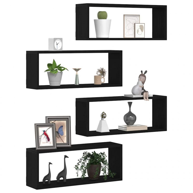 Półki ścienne z półką 4 pcs Czarny Dąb 60 x 15 x 23 cm