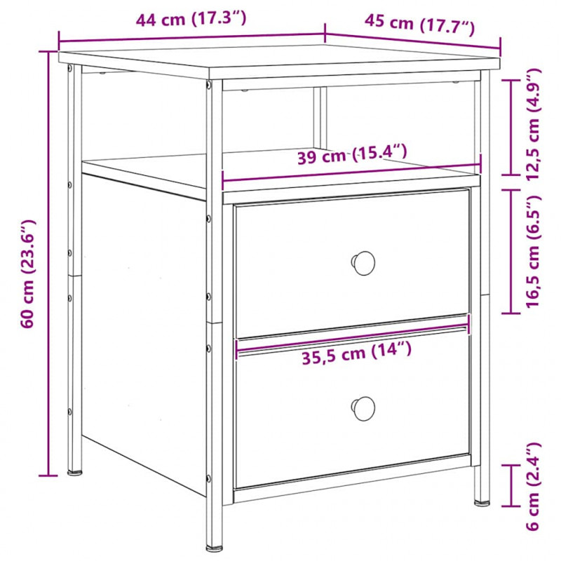 Szafka Nocna z szufladą 2 pcs Czarny Dąb 34 x 35,5 x 50 cm