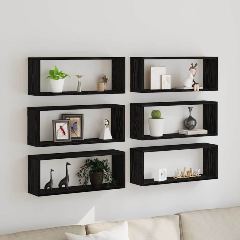 Półki ścienne z półką 6 pcs Czarny Dąb 60 x 15 x 23 cm