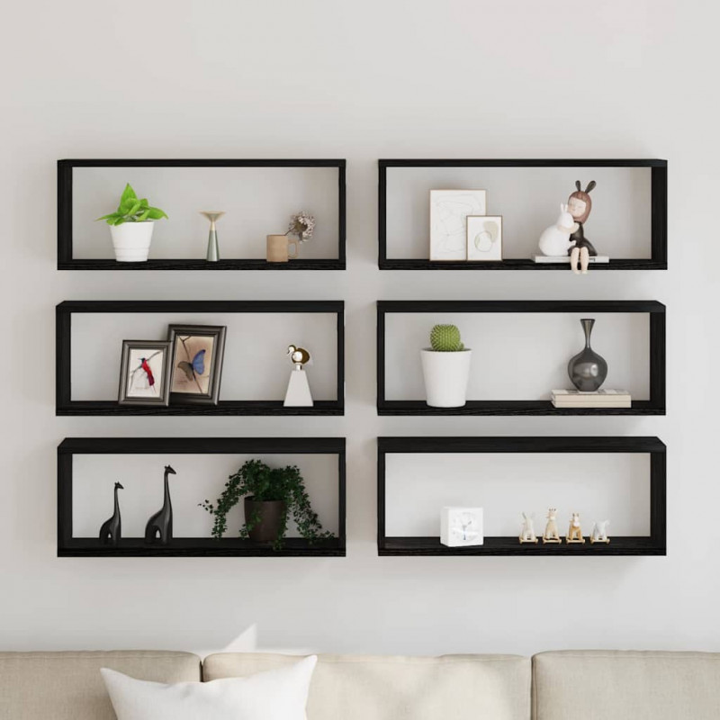 Półki ścienne z półką 6 pcs Czarny Dąb 60 x 15 x 23 cm